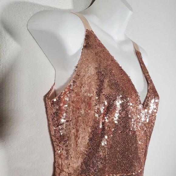 Francesca's Collections Dress Small Gold Sequined Maxi Madeline Gown Gala Prom - Picture 5 of 14